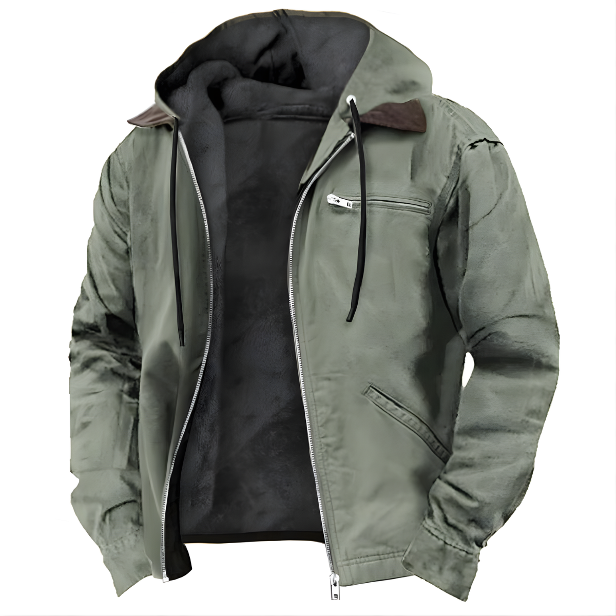 Veste Longue Homme en PU | Construction Polyester & Doublure Coton | Veste à Capuche Zippée pour l'Hiver | Valuna