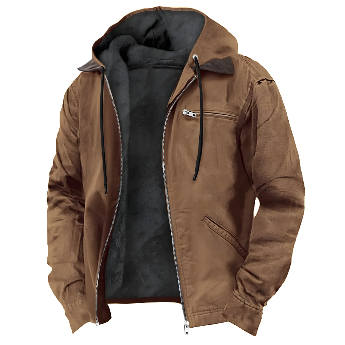 Veste Longue Homme en PU | Construction Polyester & Doublure Coton | Veste à Capuche Zippée pour l'Hiver | Valuna