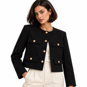 Veste Courte en Tweed pour Femme - Encolure Ronde, Bordures Frangées et Poches pour Tenues Smart-Casual