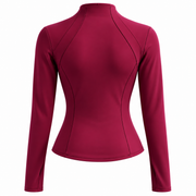 Veste de Sport Ajustée pour Femme - Tissu Polyester-Spandex Extensible avec Manches Longues et Zip Frontal