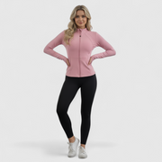 Veste de Sport Ajustée pour Femme - Tissu Polyester-Spandex Extensible avec Manches Longues et Zip Frontal