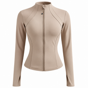 Veste de Sport Ajustée pour Femme - Tissu Polyester-Spandex Extensible avec Manches Longues et Zip Frontal