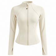 Veste de Sport Ajustée pour Femme - Tissu Polyester-Spandex Extensible avec Manches Longues et Zip Frontal