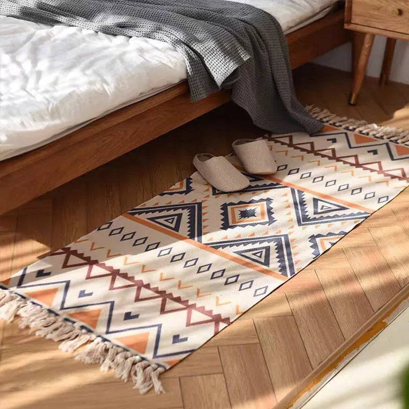 Tapis à Carreaux Vintage - Tapis en Polyester d'Inspiration Bohémienne