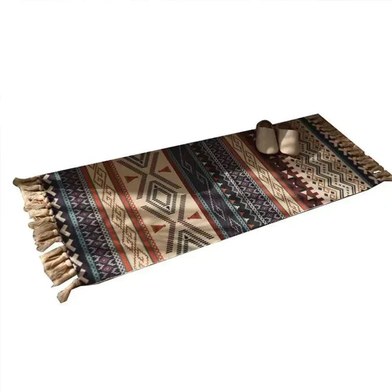 Tapis à Carreaux Vintage - Tapis en Polyester d'Inspiration Bohémienne