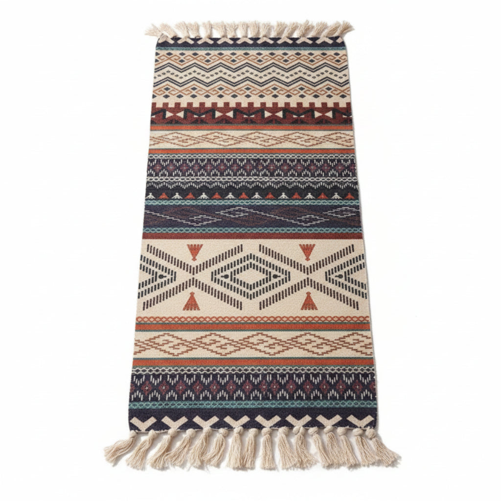 Tapis à Carreaux Vintage - Tapis en Polyester d'Inspiration Bohémienne