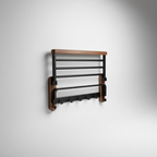 Porte-Serviettes Mural en Bois - Rangement de Salle de Bain en Noyer et Aluminium