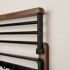 Porte-Serviettes Mural en Bois - Rangement de Salle de Bain en Noyer et Aluminium