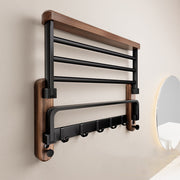 Porte-Serviettes Mural en Bois - Rangement de Salle de Bain en Noyer et Aluminium
