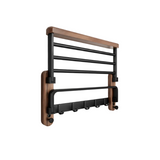 Porte-Serviettes Mural en Bois - Rangement de Salle de Bain en Noyer et Aluminium