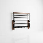 Porte-Serviettes Mural en Bois - Rangement de Salle de Bain en Noyer et Aluminium
