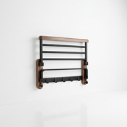 Porte-Serviettes Mural en Bois - Rangement de Salle de Bain en Noyer et Aluminium