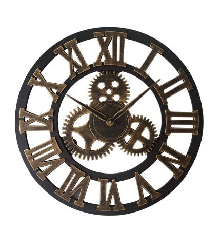 Horloge Murale en Bois - Horloge Rétro Industrielle Ronde de 30 cm pour Intérieur