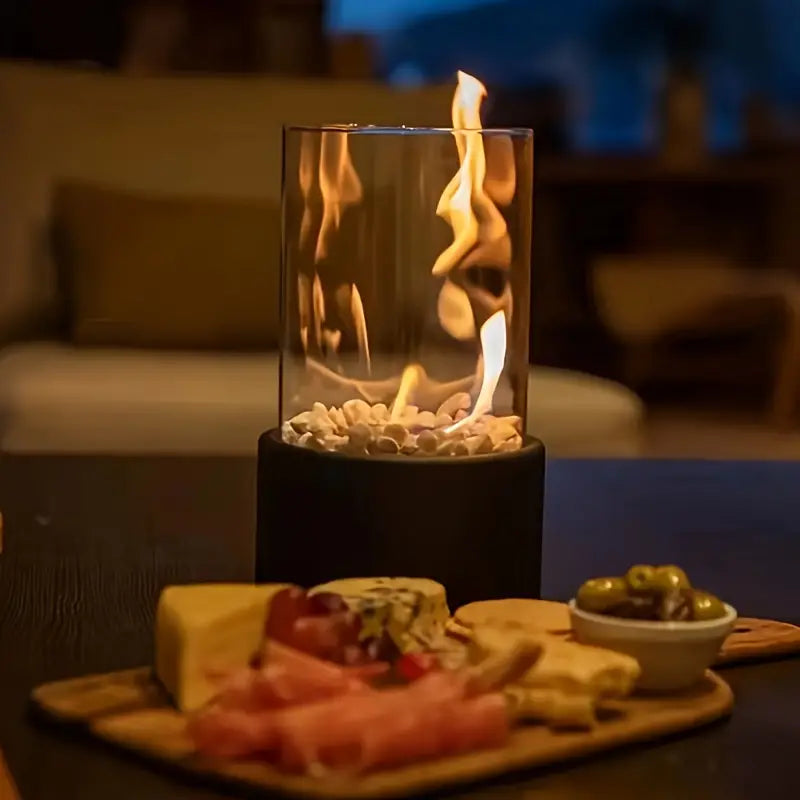 Cheminée de Table Portable à l'Éthanol - Foyer en Métal et Verre pour Intérieur & Extérieur