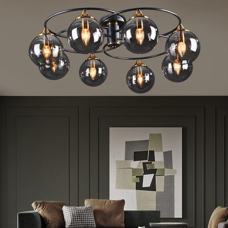 Lampe de Plafond LED avec Abat-Jours en Verre - Luminaire 4, 6 ou 8 Lumières Compatible E27
