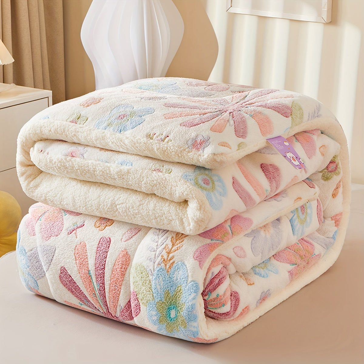 Couette d'Hiver en Fleece à Fleurs - Literie Matelassée en Polyester pour Automne et Hiver
