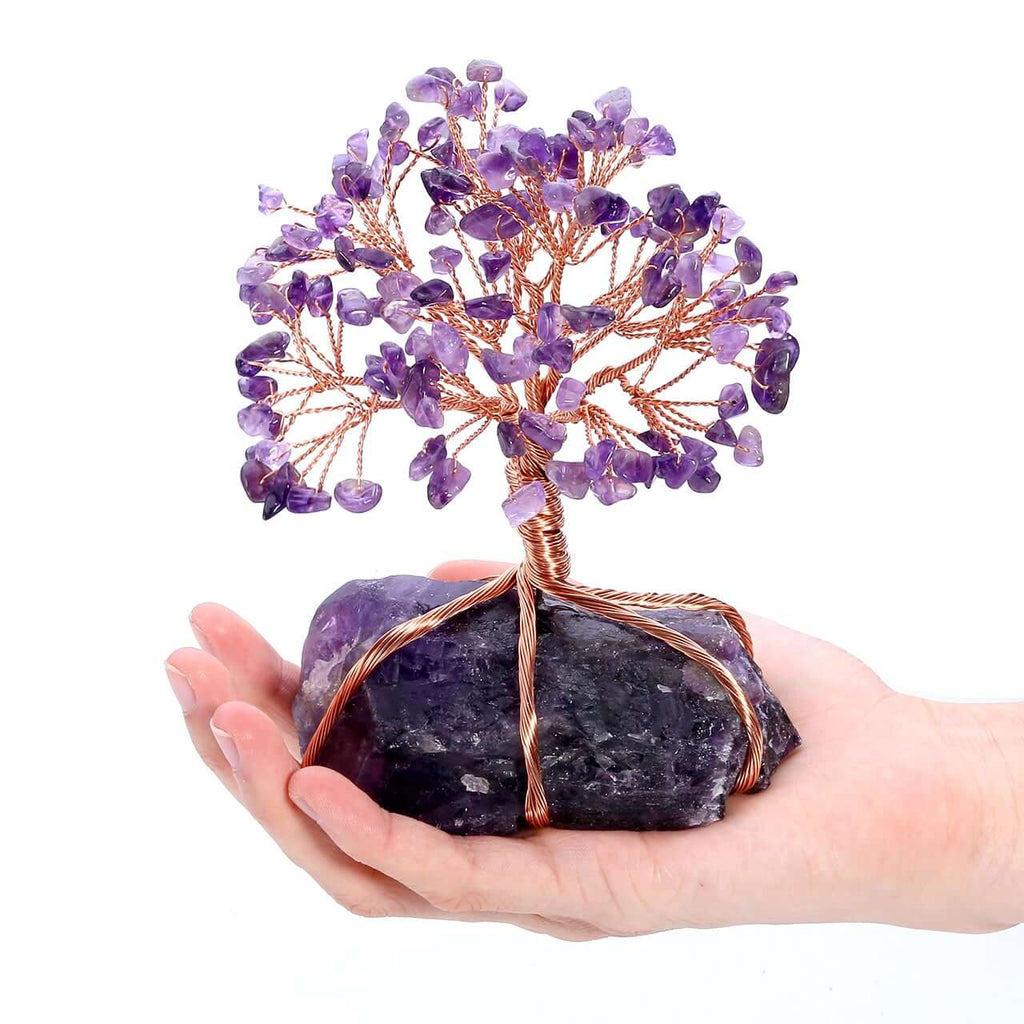 Ornement Bonsaï en Pierres Naturelles - Arbre Décoratif en Améthyste, Quartz Rose ou Citrine