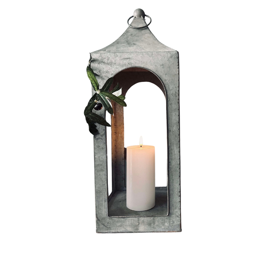 Lanterne Décorative en Zinc - Lanterne de Sol pour Intérieur et Espaces Extérieurs Couverts