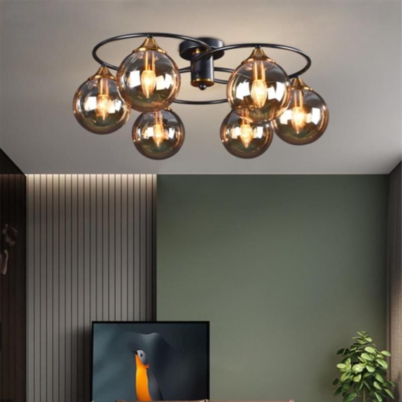 Lampe de Plafond LED avec Abat-Jours en Verre - Luminaire 4, 6 ou 8 Lumières Compatible E27
