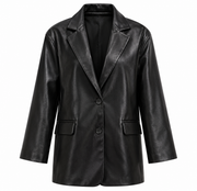Blazer Femme en Cuir - Revers Classiques avec Fermeture à Un Bouton