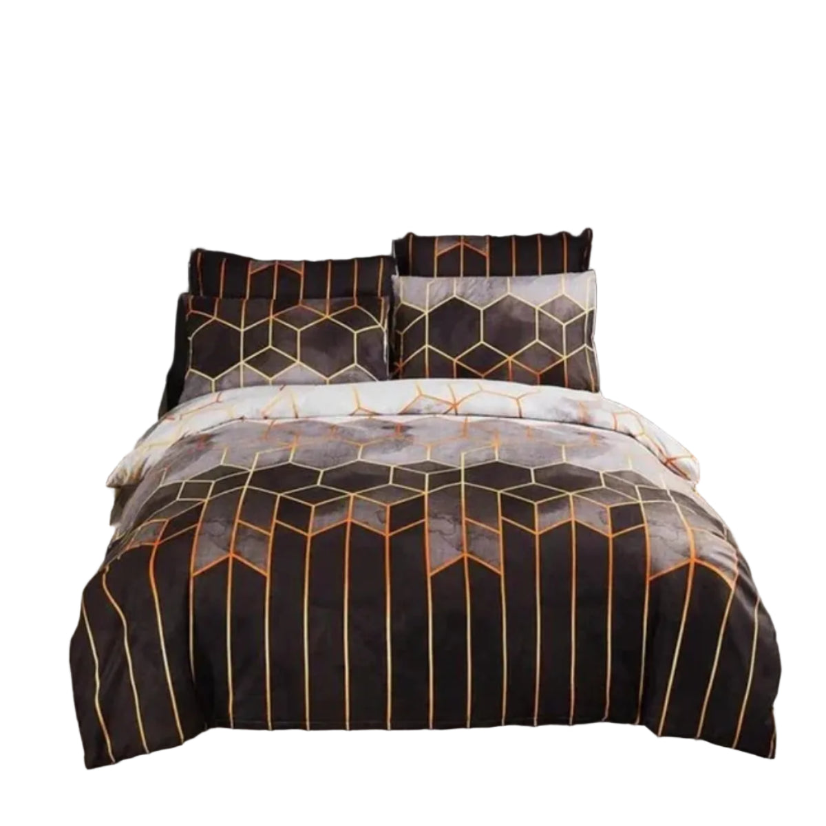 Ensemble Housse de Couette à Motif Géométrique - Rouge avec Deux Taies d'Oreiller