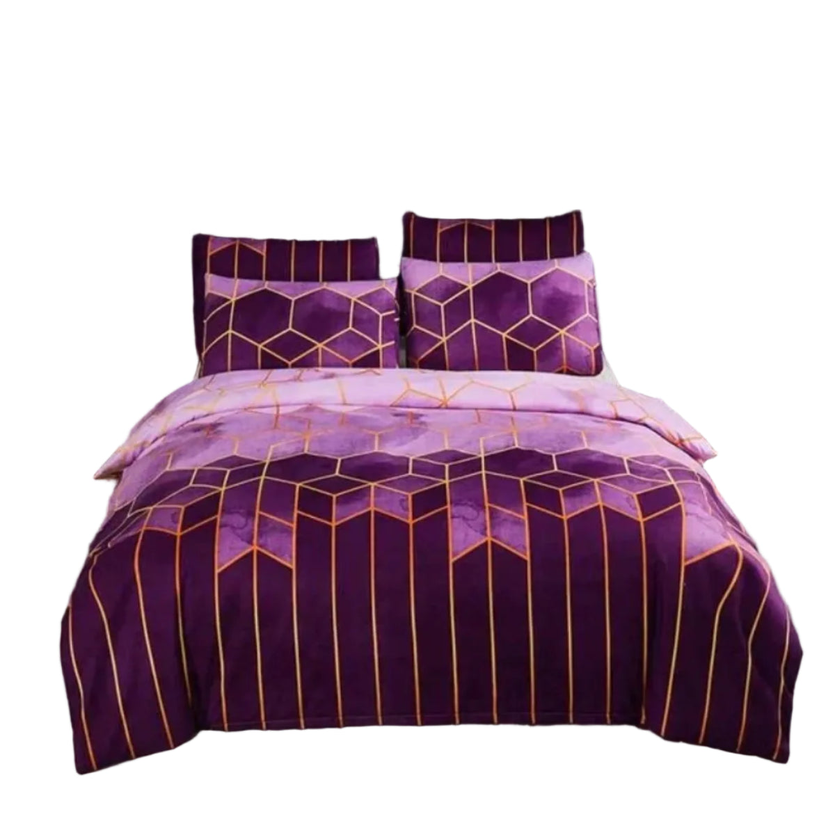 Ensemble Housse de Couette à Motif Géométrique - Rouge avec Deux Taies d'Oreiller