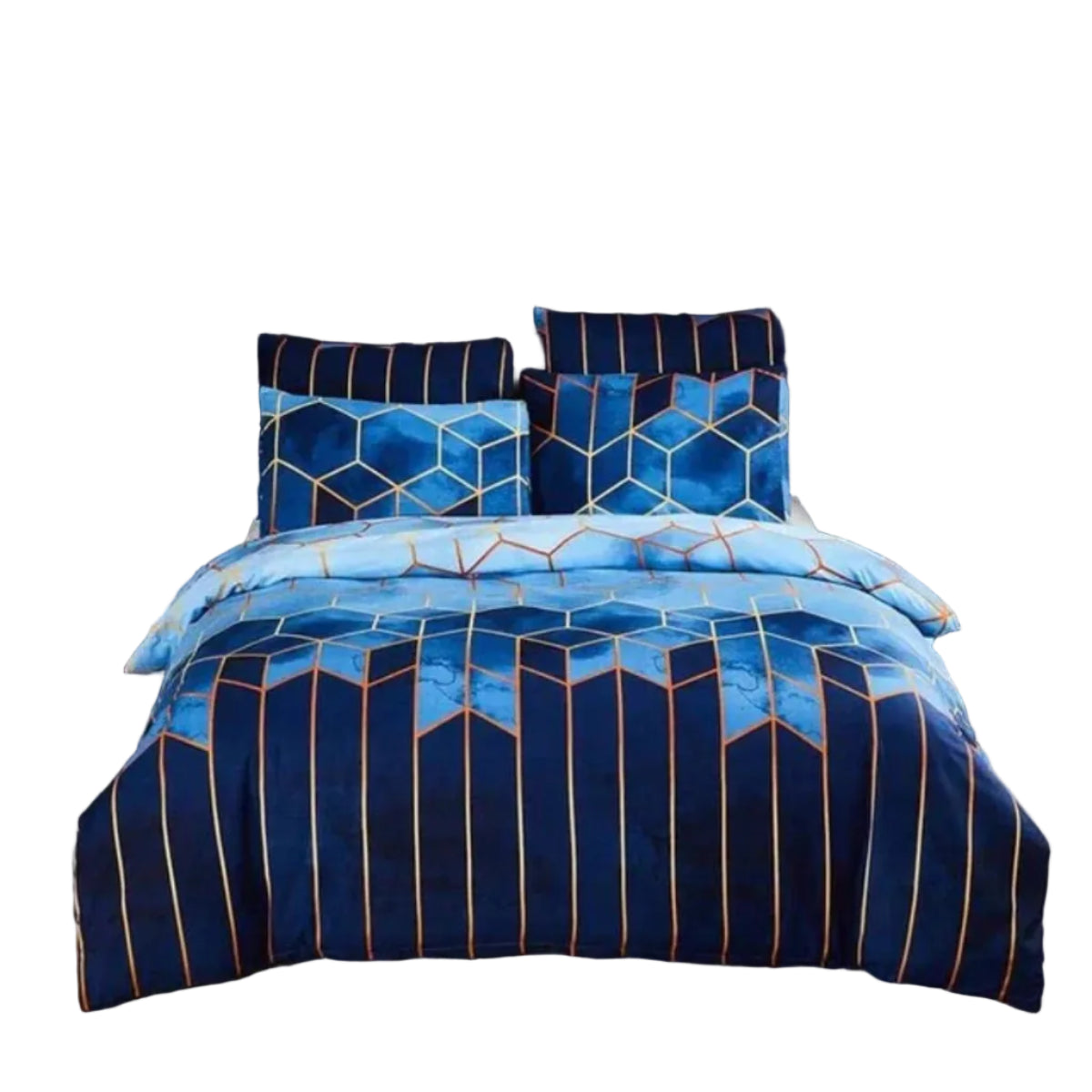 Ensemble Housse de Couette à Motif Géométrique - Rouge avec Deux Taies d'Oreiller