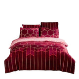 Ensemble Housse de Couette à Motif Géométrique - Rouge avec Deux Taies d'Oreiller