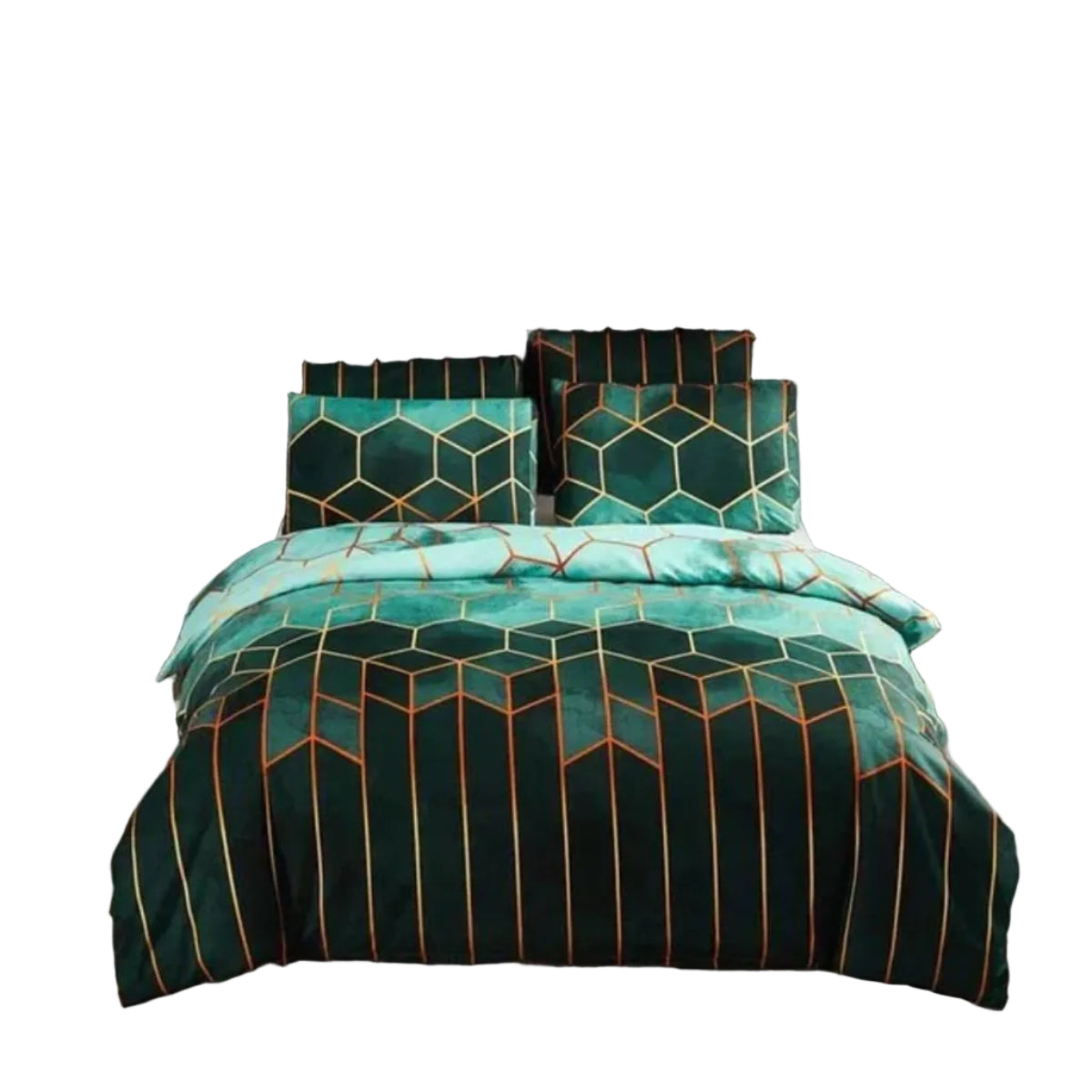 Ensemble Housse de Couette à Motif Géométrique - Rouge avec Deux Taies d'Oreiller
