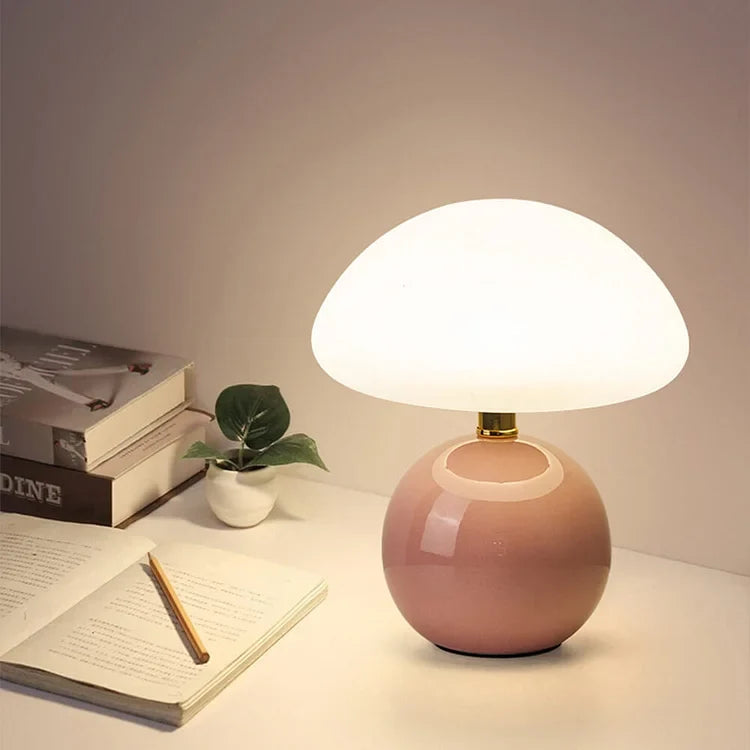 Lampe de Table Champignon - Lampe LED en Céramique et PVC avec Couleurs de Lumière Ajustables