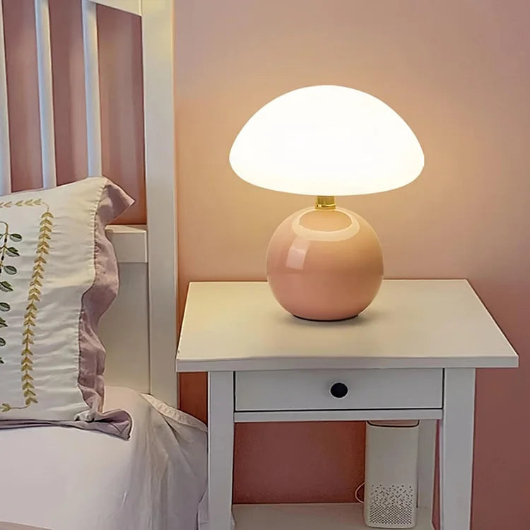 Lampe de Table Champignon - Lampe LED en Céramique et PVC avec Couleurs de Lumière Ajustables