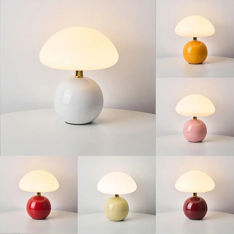 Lampe de Table Champignon - Lampe LED en Céramique et PVC avec Couleurs de Lumière Ajustables