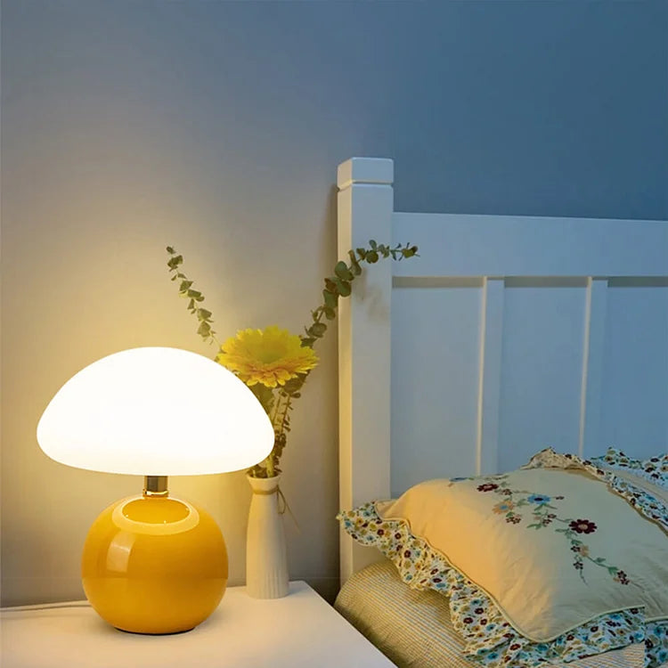 Lampe de Table Champignon - Lampe LED en Céramique et PVC avec Couleurs de Lumière Ajustables