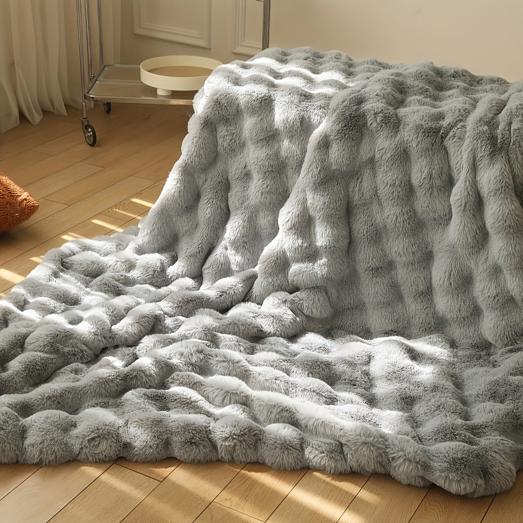 Plaid en Fausse Fourrure en Polyester - Textile Décoratif pour Canapé et Lit