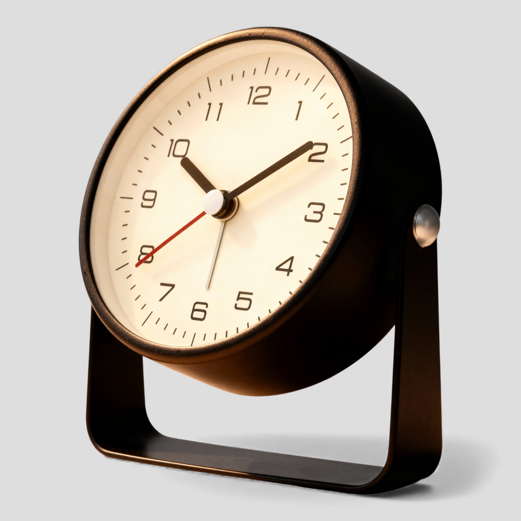 Réveil Analogique Vintage - Horloge à Quartz en Métal Noir avec Fonction Snooze