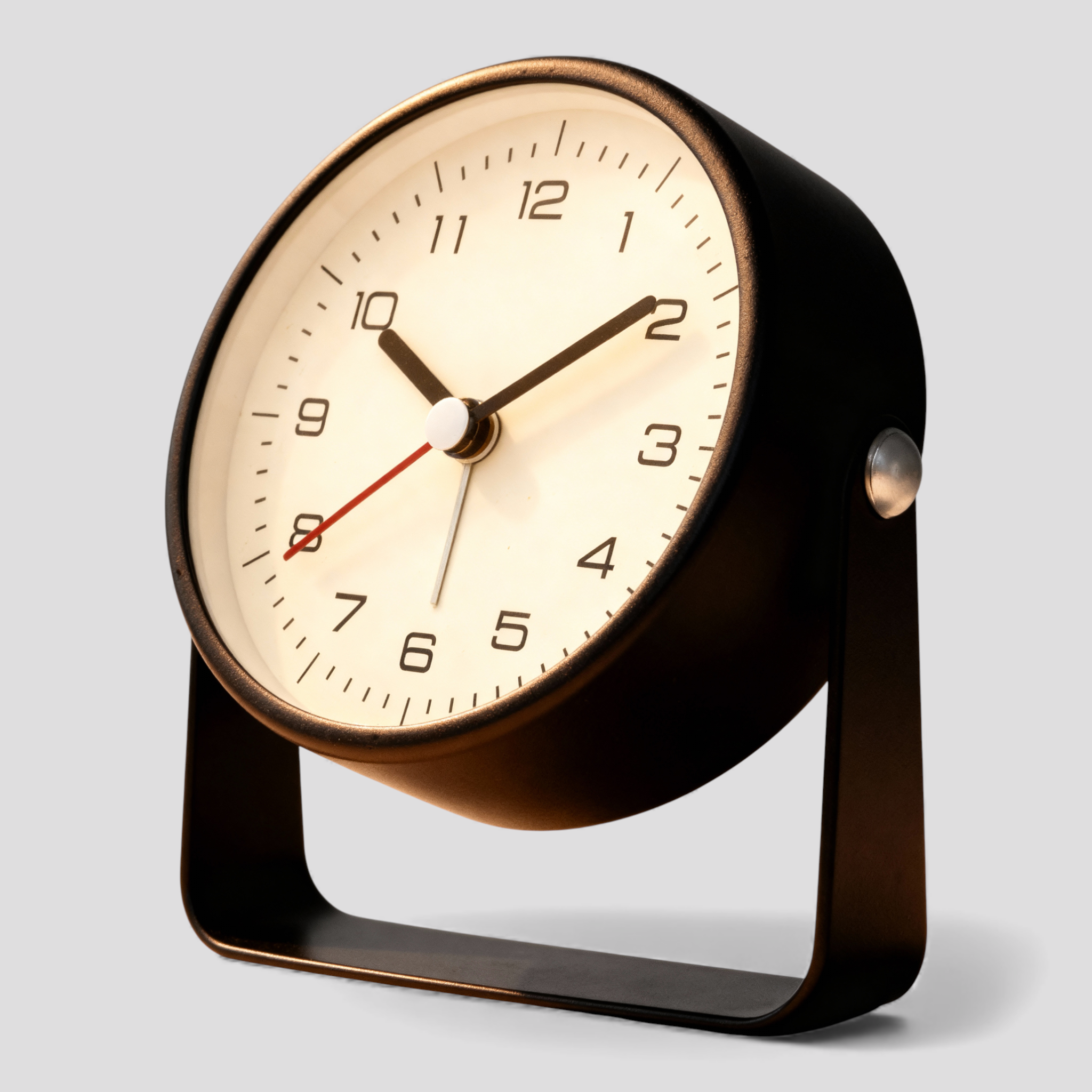 Réveil Analogique Vintage - Horloge à Quartz en Métal Noir avec Fonction Snooze