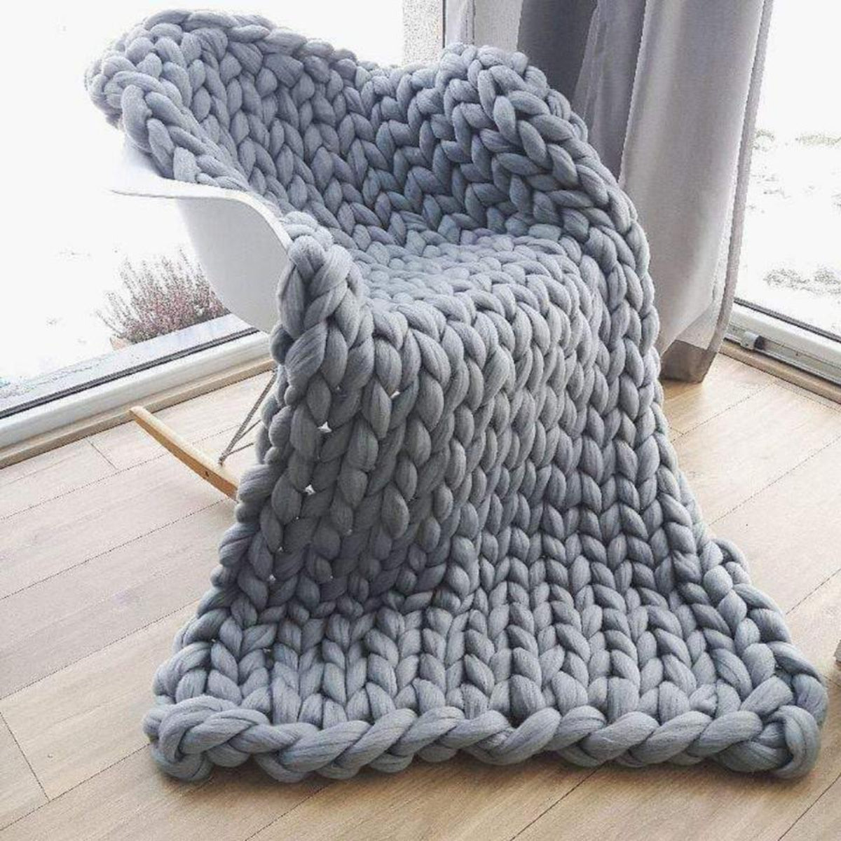 Couverture Chunky Tricotée - Plaid Fait Main en Laine Mérinos