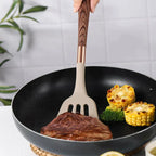 Ensemble d'Ustensiles de Cuisine en Silicone - 10 Pièces avec Manches en Bois