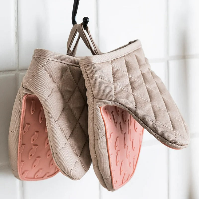 Gant de Four en Silicone en Forme de Poisson - Gant de Cuisine Multifonction avec Doublure en Coton