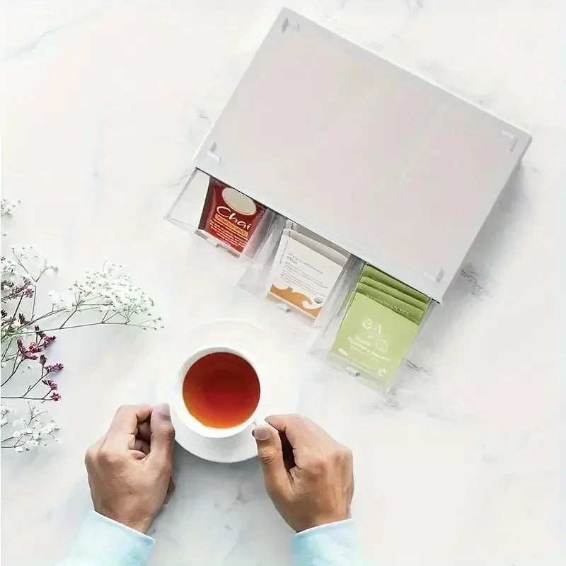 Organisateur de Thé et de Cuisine avec Tiroirs - Boîte de Rangement Compacte à 3 Compartiments