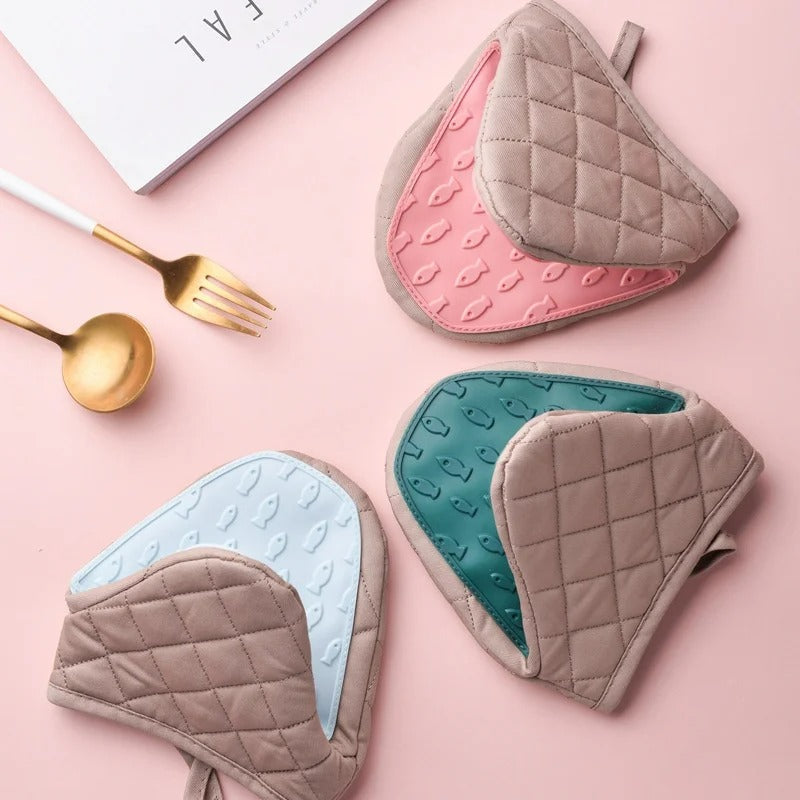 Gant de Four en Silicone en Forme de Poisson - Gant de Cuisine Multifonction avec Doublure en Coton