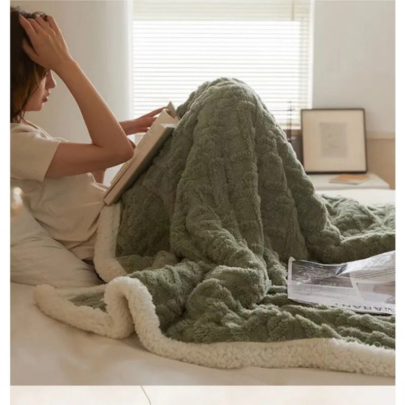 Couverture en Fleece Mélange de Laine de Mouton - Plaid Double Couche pour Canapé et Lit