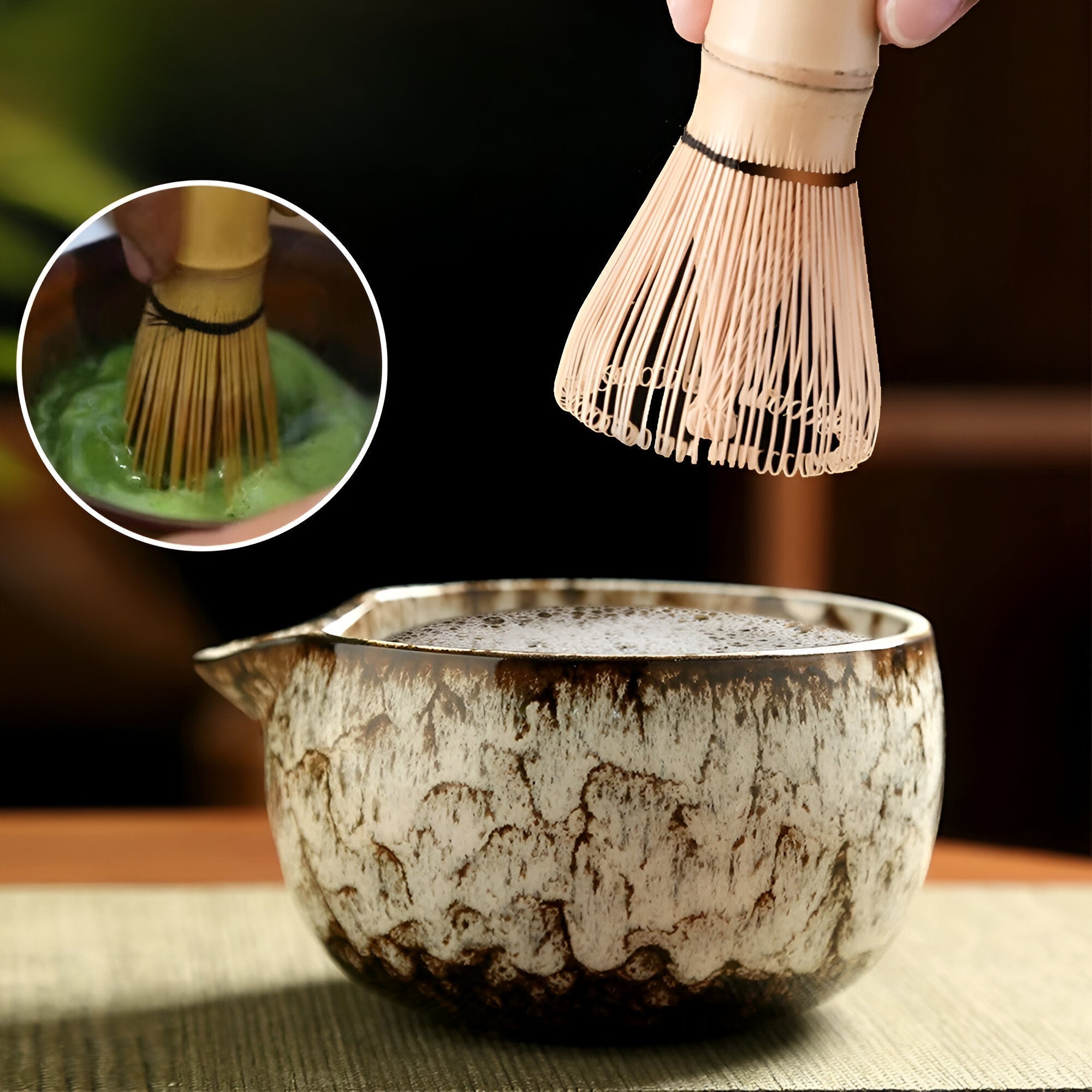 Set de Cérémonie Matcha 6 Pièces - Bol en Céramique et Accessoires en Bambou