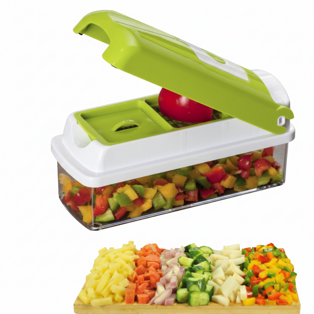 Coupe-Légumes Multifonction 12-en-1 - Lames en Acier Inoxydable avec Bac de Récupération