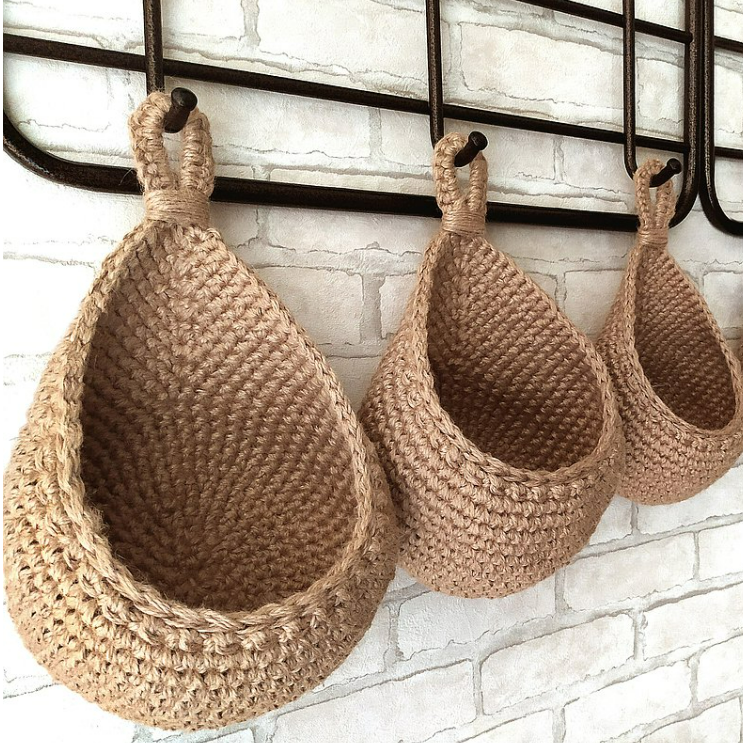 Paniers Suspendus en Fil Jute - Rangement Mural pour Fruits, Légumes et Articles de Maison