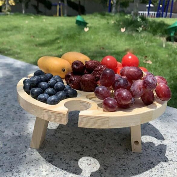 Table de Pique-Nique Portable - Table Pliante en Bois avec Supports pour Verres et Bouteille