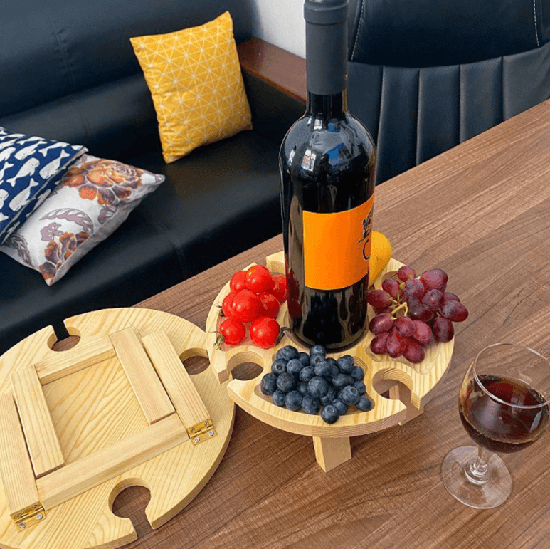 Table de Pique-Nique Portable - Table Pliante en Bois avec Supports pour Verres et Bouteille