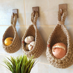 Paniers Suspendus en Fil Jute - Rangement Mural pour Fruits, Légumes et Articles de Maison