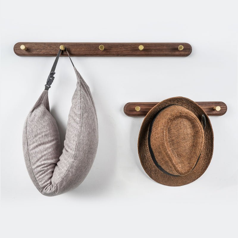 Portemanteau Mural en Bois avec Crochets en Laiton - Rangement Mural pour Intérieur