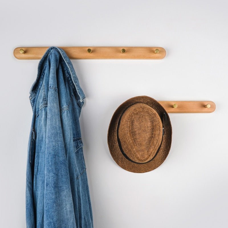 Portemanteau Mural en Bois avec Crochets en Laiton - Rangement Mural pour Intérieur